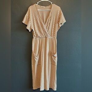 Lush Mustard and White Striped Midi Dress